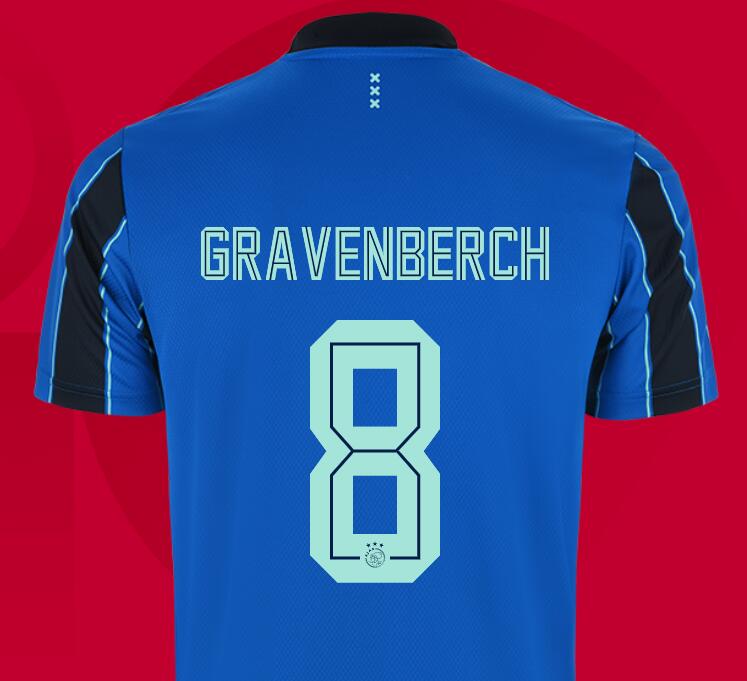 2021/22 Ajax Away Kit Soccer Jersey with Gravenberch 8 printing